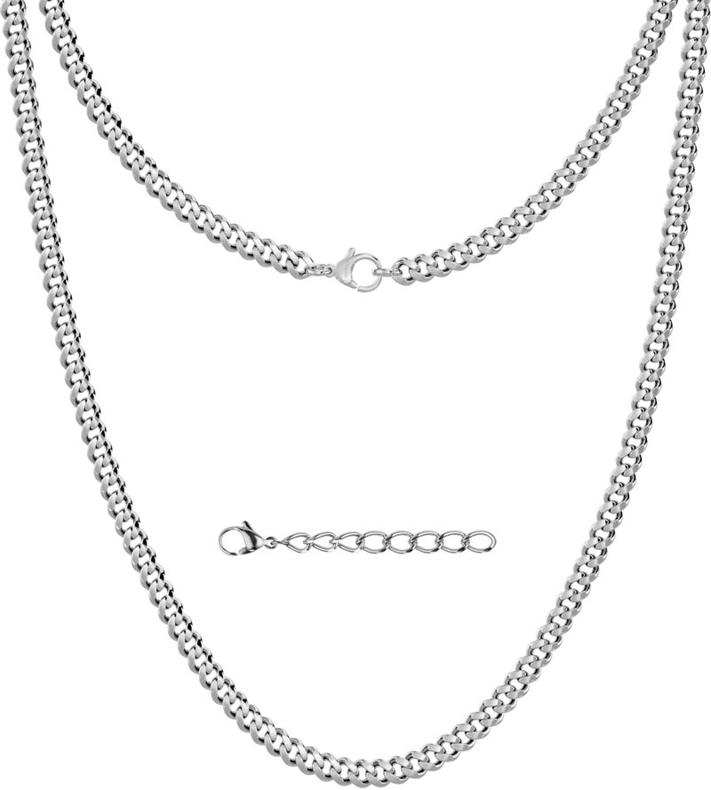 Silvadore Silver Chain for Men Chain (4mm,20inch) Cuban Link Necklace Sterling Silver Plated Stainless Steel Necklace for Men - Dog Tag Real Solid Curb Non-Tarnish Waterproof Jewelry Gift Him - Image 1